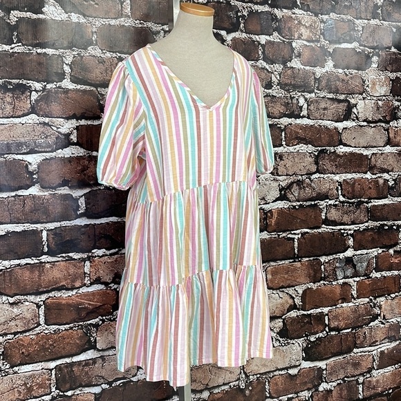 a.n.a. Dress NWT Fiona Stripes Blue Pink V Neck XX Large XXL - Picture 9 of 16